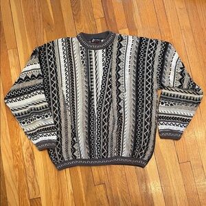 Vintage TUNDRA CANADA Textured Coogi-Style Grandpa Cottagecore Mens Knit Sweater